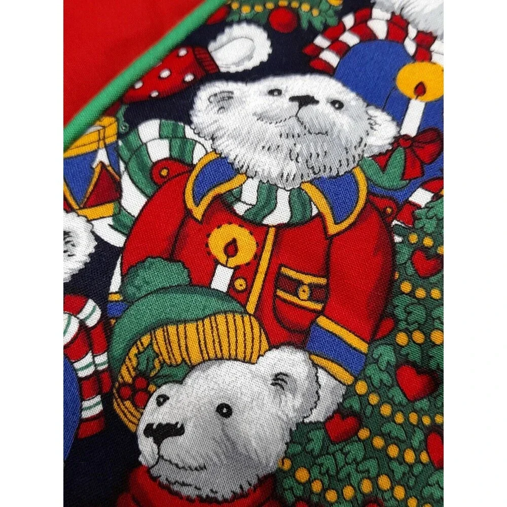 Octagonal Christmas Tree Skirt Red Teddy Bears Chorus Lace Trim Circle Handmade